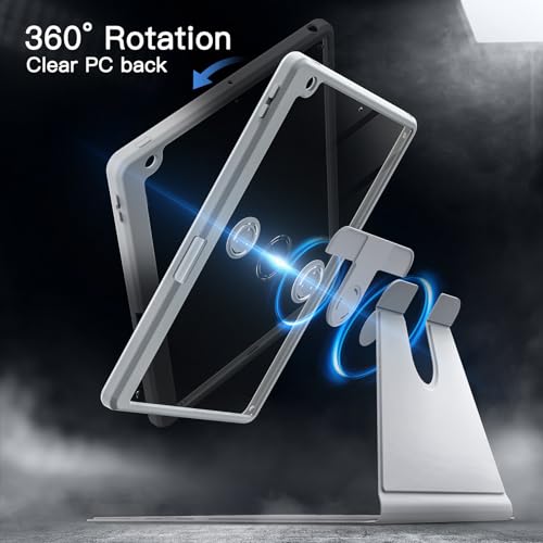 Image of JETech Rotating Cover Case for iPad 9 /8 /7 (10.2-Inch, 2021 /2020 /2019 Model, 9th /8th /7th Generation) with Pencil Holder, 360 Degree Rotation Protective Stand Cover Clear Back (Silver)