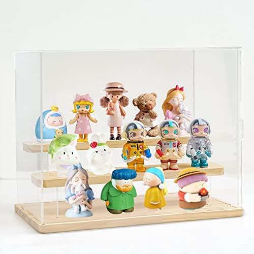 KHayRovies Acrylic Display Case, 3-Tier Clear Display Stand Showcase Display Cabinet with Door, Countertop Cube Storage Box Organizer Dustproof Protection for Collectibles Pop Action Figures Toys (A)