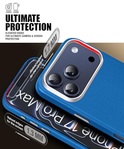 Image of WOW IMAGINE Back Cover for iPhone 17 Pro Max | Shockproof Tough Leather Texture Hard Mobile Case | Ultra Slim Non-Slip Grip | Inner Velvet Fabric | Metal Camera Ring - Blue