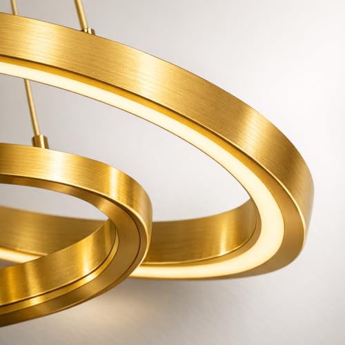 Image of Sinoman Modern Gold Double Ring LED Chandelier Light, Luxury Circular Ceiling Hanging Light Fixture, Adjustable Suspension, 3 in 1 color changing Built-in LED Pendant Lamp for Living Room, Dining Room