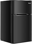 COSTWAY Compact Refrigerator, 3.2 cu.ft. Unit, 2-Door Mini Refrigerator with Freezer, Reversible Door, Removable Glass Shelves, Mechanical Control, Recessed Handle for Dorm, Office, Apartment (Black)
