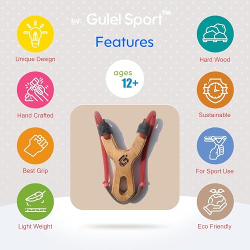 Image of Slingshot Catapult, Hard Wood, Natural Wood Color, with Red Rubber, Pocket Shooter Series - Classic Shooter Pro - Without Extra Material