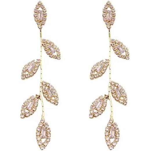 Elegant Rhinestone Leaf Tassel Earrings