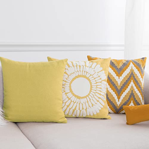 Mildly Sunflowers Jacquard Throw Pillow Covers Canvas Decorative Pillowcases Cushion Covers For Bed Living Room Farmhouse Decor Yellow 20X20 Inches #TOP1