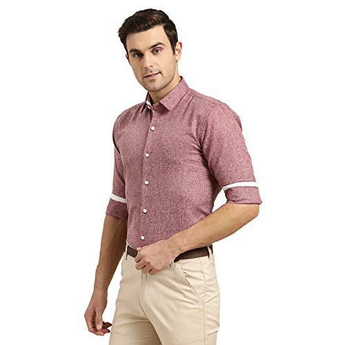 Image of SOJANYA (Since 1958, Men's Cotton Linen Maroon Formal Shirt, Size: 38