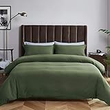 Bedsure Olive Green Duvet Cover King Size - Washed Cotton Like Soft King Duvet Cover Set 3 Pieces with Zipper Closure, 1 Duvet Cover 104x90 inches and 2 Pillow Shams