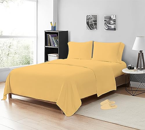 MistyMorning Flat Sheet, Soft & Premium quality Bedding & Linen, 100% Egyptian Cotton with 200 Thread Count. (Ochre/Yellow, King)