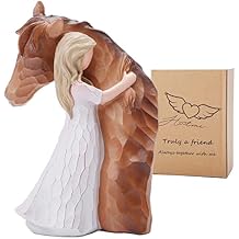 Girl Embrace Horse Statue Decor - Hand-Painted Sculpted Figurine Gifts for Women and Horse Lovers - Memorial Figure, Keepsake Gift for Birthday, Christmas, Thanksgiving