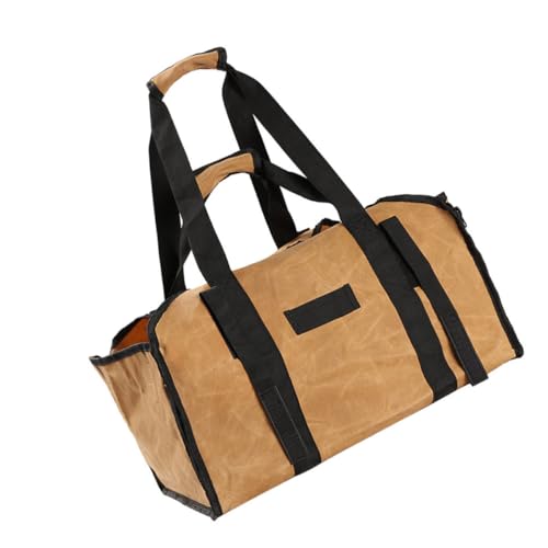SHINEOFI Bolsa de Lona Caqui para Transportar Leña Transportador de Troncos Plegable de Gran Capacidad Bolsa Portátil para Almacenamiento y Transporte de Leña en Camping y Chimenea