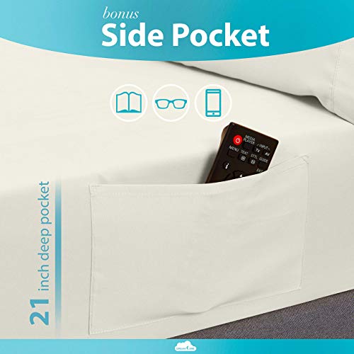 Image of DREAMCARE King Size Sheets Set - 6 pcs Breathable Cooling Sheets King Size | up to 21 inch Extra Deep Pocket King Sheet Set with Side Pockets - Extra Soft 100% Double Brushed Hotel Luxury Bedding - Ivory