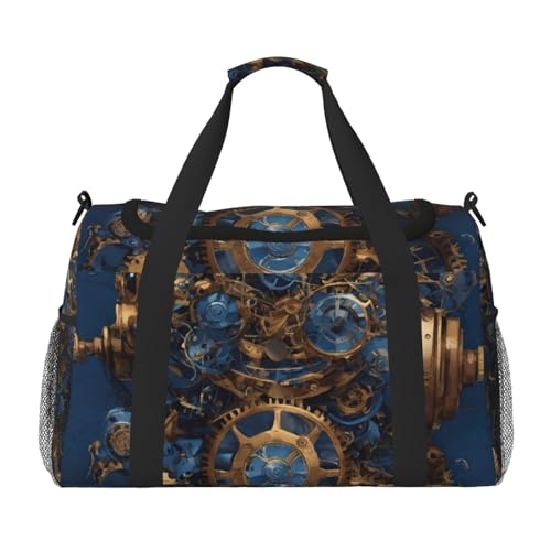 Gears Clock Bronze Century Print Foldable Carry On Tote Large Capacity Hand Carry Bag for Airplane Weekend Getaways