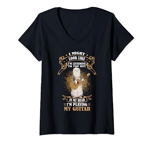 Womens Ferret Playing Acoustic Guitar Musical Fans Band Animal V-Neck T-Shirt, Black