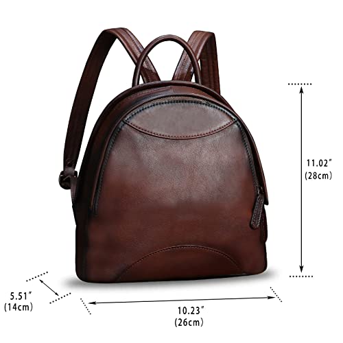Image of Genuine Leather Backpack Purse for Women Retro Handmade Small Casual Rucksack Satchel Back Bags Knapsack (Coffee)