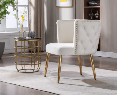 Ealson Velvet Accent Chair Modern Tufted Armchair With Gold Legs Comfy Upholstered Living Room Chair Mid Back Barrel Chair Leisure Club Guest Chair For Bedroom, Beige #TOP4