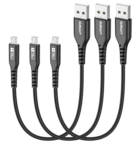 Image of SUNGUY Micro USB Cable 1FT [3Pack], Short USB-A to Micro USB Cable Fast Charging USB 2.0 Data Transfer Nylon Braided for Samsung Galaxy S7 Edge S6, Power Bank, Android Phone, PS4, Black