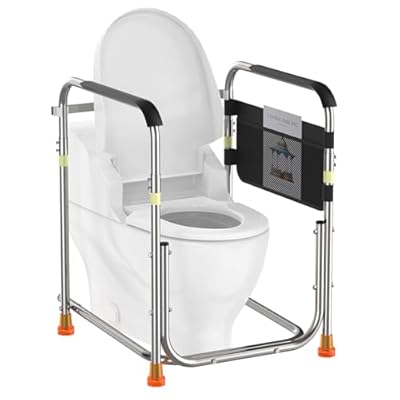 Toilet Safety Rails for Seniors, FSA/HSA Eligible Detachable Toilet Safety Frame with Handles & Night-Time Friendly Tips for Elderly and Disabled, 300LBS Handicap Toilet Rail Fits Most Toilets