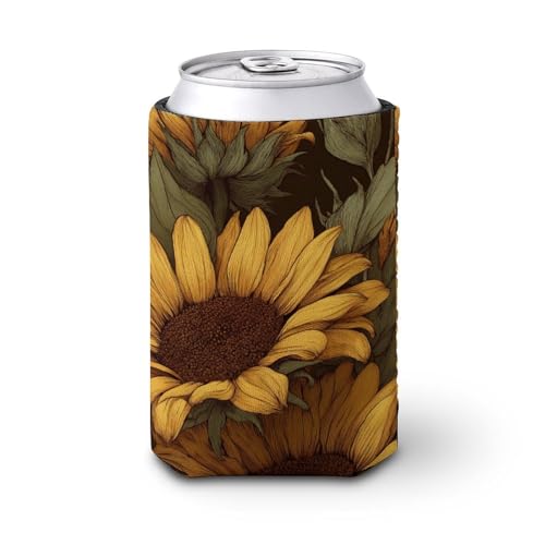 Funda enfriadora de latas de cerveza, girasoles dorados con pétalos para cubrir cerveza, enfriador de cerveza, soporte de bebidas aislado suave para fiestas, playa, eventos, hogar