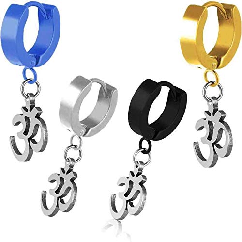 MEENAZ Mens Jewellery Stainless Steel Multicolor Black Silver Black Blue Piercing Clip on OM Bali Stud Ear rings Earing Pierced Hoop Earrings Combo for men boys boyfriend girls MENS EARRINGS COMBOM11