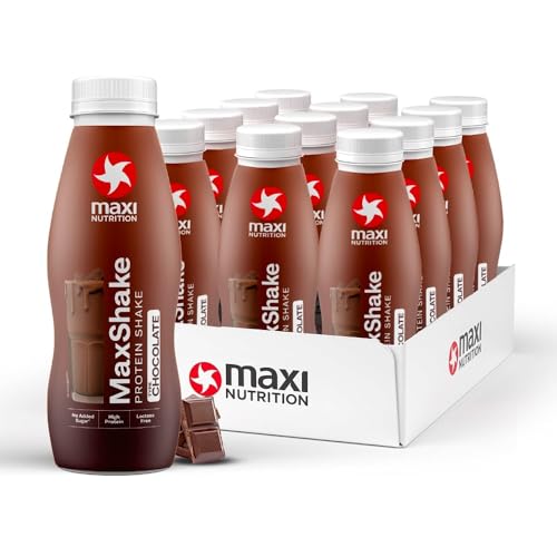 MaxiNutrition MaxShake Protein Milk Shake Chocolate Flavour (Pack of 12 x 330ml Each) with 25g of High-Protein Lactose Free No Added Sugar No Artifitial Colour