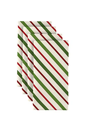 Napkin Set, 100% Milliken Polyester, Machine Washable, Set of 12, 18x18, Christmas Red & Green Diagonal Stripe
