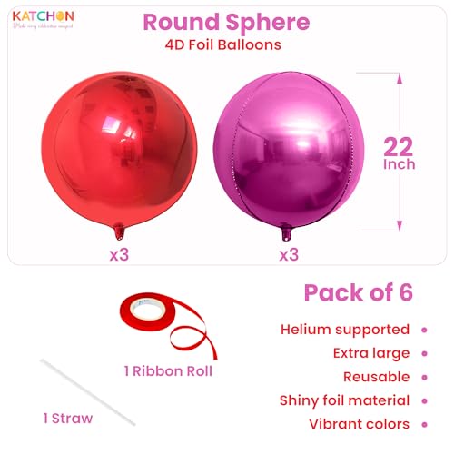 Image of KatchOn, Metallic Red and Pink Balloons - Big, 22 Inch, Pack of 6 | Valentines Balloons for Valentines Day Decorations | Galentines Balloons, Galentines Day Decorations | Birthday, Anniversary Decor