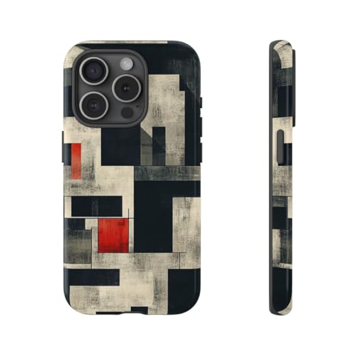 Coque iPhone 15 Pro résistante motif géométrique abstrait rouge anti-rayures
