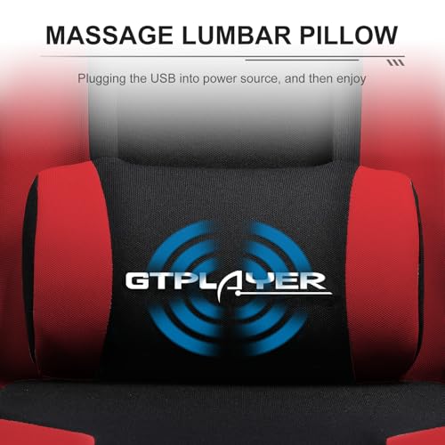 Image of GTPLAYER Gaming Chair, Computer Chair with Footrest and Lumbar Support, Height Adjustable Game Chair with 360-Swivel Seat and Headrest and for Office or Gaming (RED, Fabric)