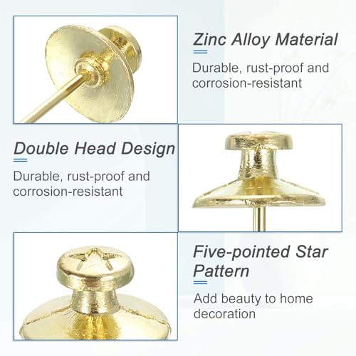 Image of uxcell 30 Pcs Double Headed Picture Hanging Nail, Zinc Alloy Push Pins Picture Hangers Double Headed Thumb Tacks for Hanging Pictures, Gold