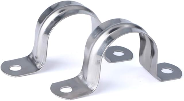 newlng 10 Piece 60mm Pipe Strap Clamps 304 Stainless Steel Pipe Clips Two Hole Tube Strap Tension Clips U-Tube Clamp Saddle Clips Connecting Ring Hose Clamp Card