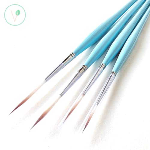 Image of Standard Size long Liner /Detailing Paint Brush Set with Brush Holder for Acrylic, Watercolor & Gouache Painting (Liner)-Icy Blue Color wooden material set of 4 with size (000,00,0,1)
