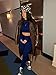 GOKATOSAU Women's Sexy 2 Piece Outfits Long Sleeve Crop Top Pants Set Club Jumpsuits Navy