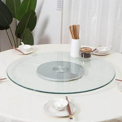 大きな丸型透明卓上回転トレイ、強化ガラス製レイジースーザンターンテーブル、宴会パーティーファミリーダイニングテーブル用、360°サービングプレート、静かにスムーズに回転(Size:50cm)