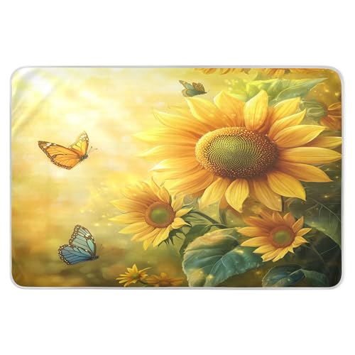 Takiito Sunflowers Butterflies Bed Pad Reusable Bed Underpad Washable Waterproof Leak-Proof Quick Dry Incontinence Pee Pad for Toddlers Kids Adults Pets 34x52 in