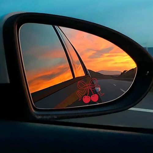 Image of Set 3Pcs Cherries Bow Red Rearview Mirror Decal Aesthetic Cherry, Funny Bookish Sticker, Cute Girly Stuff Water Bottle Laptop Window Sticker Vinyl Waterproof 2 Inches Car Decals New Car Accessories