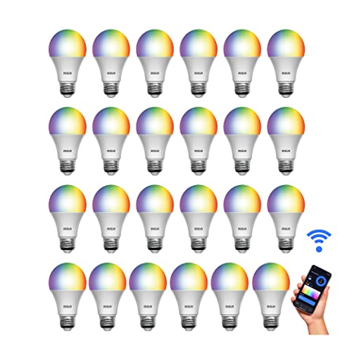 RCA Smart Light Bulbs, 24-PK | WiFi LED Light Bulb | Color Changing Light Bulb | Dimmable Multicolor 800 Lumens 10W Works with Alexa and Google Home | 60W EQ A19 RGB Light | 2.4GHz only No Hub Req RCA Smart Light Bulbs, 24-PK | WiFi LED Light Bulb | Color Changing Light Bulb | Dimmable Multicolor 800 Lumens 10W Works with Alexa and Google Home | 60W EQ A19 RGB Light | 2.4GHz only No Hub Req