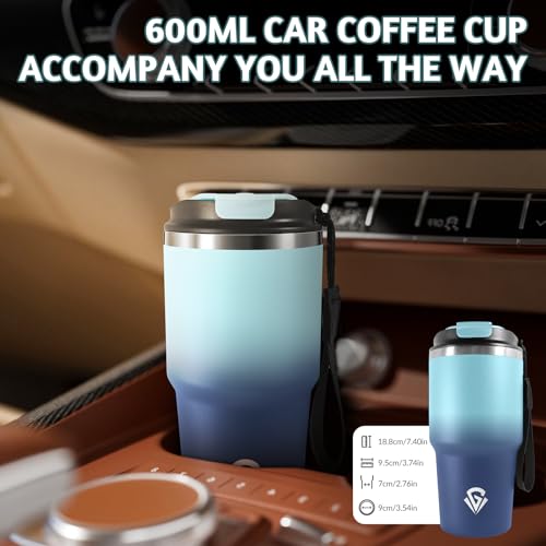 HoneyHolly Thermobecher 600 ml, Wiederverwendbar, Edelstahl Kaffeebecher-to-go Thermo, Auslaufsicher, Doppelwandiger Trinkbecher, Isolierbecher, Travel Mug für Heißen Kaffee, Tee und Kalte Getränke 5