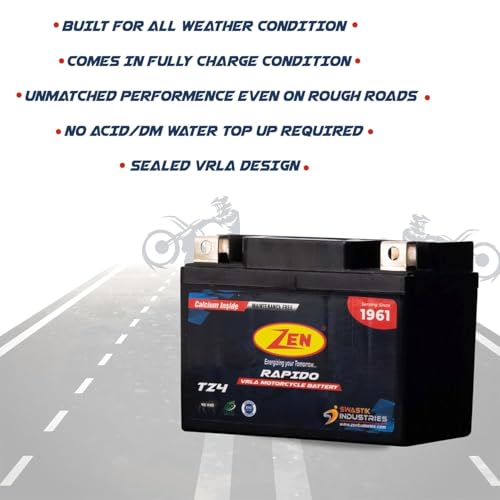 Image of Zen TZ4 12V 4AH Rechargeable Battery Suitable for Motorcycles Scooters Two Wheelers SMF VRLA Lead Acid Battery UPS Solar Panel Elevators Emergency Light Farm Equipment Spray Pump Portable Devices Toys