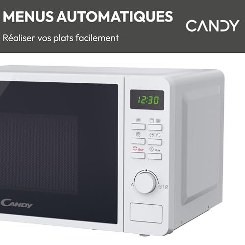 Candy Idea CMGA20SDLWLI Four Micro-ondes Gril 700W 20L Digital, Fonctions Gril et Décongélation, 8 Menus Auto, Cuisson Express, Plateau Tournant, 5 Niveaux de Puissance, Grille Métal, Blanc & Noir – Image 6
