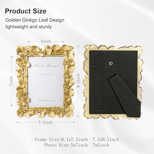 Image of 5x7 Vintage Picture Frames, Gold Photo Frame for Table Top Display and Wall Hanging Home Decor