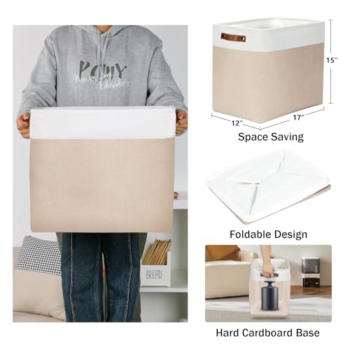 Image of DULLEMELO Large Storage Baskets for Organizing, Canvas Storage Bins Big Baskets With Handles for Shelf Clothes Empty Gift Basket (White&Khaki)