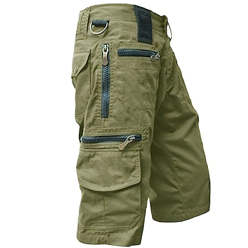 Summer Men's Oversized Overalls Solid Cotton Multi-Pocket Zipper Cropped Pants