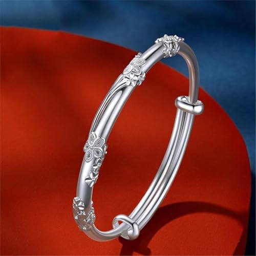 Bangle Bracelets for Women, 925 Sterling Silver Adjustable Bangle Bracelets Ladies Simple Dainty Jewelry Birthday Anniversary Mother Valentine Day Gifts2