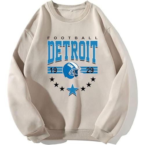 Personalized Detroit Football Sweatshirt, Custom Name Lion Crewneck Hoodie for Men Women, Game Day Gift for Detroit Fans