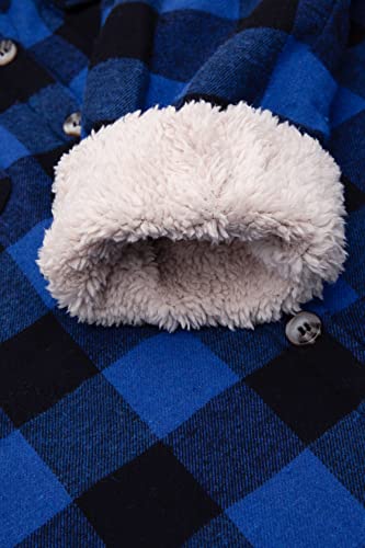 Image of ZENTHACE Boys Sherpa Fleece Lined Flannel Plaid Button Down Shirt Jacket,Hooded Flannel Shirt with Hand Pockets
