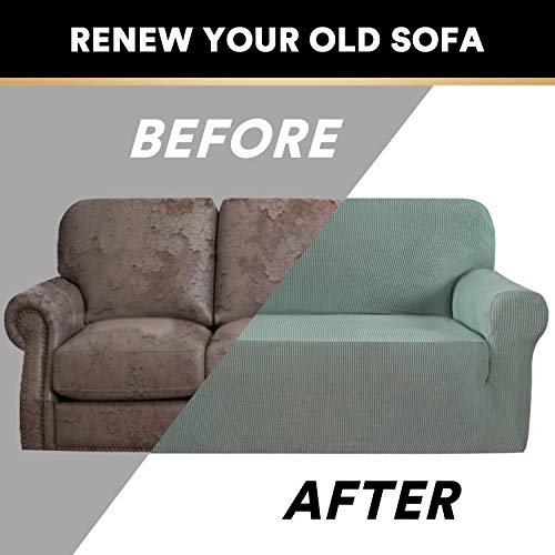 Stretch Sofa Slipcover 1 Piece Sofa Cover For 3 Cushion Couch Furniture Protector/Cover Couch With Elastic Bottom Soft And Durable Sofa Cover Pet Protector (Sofa, Sage) #TOP4