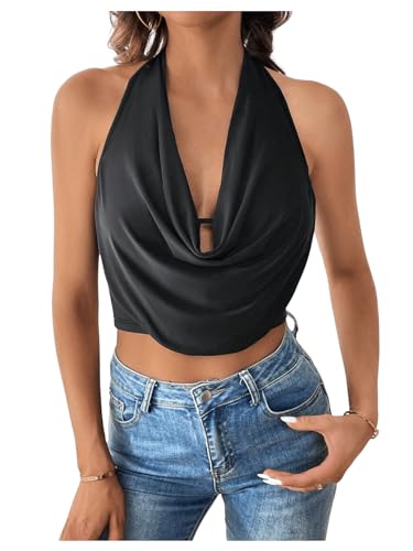 SOLY HUX Women's Halter Draped Front Tank Top Sexy Backless Going Out Crop Vest Tops3