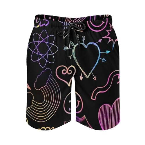 Men's Neon Print Drawstring Elastic Waist Swim Trunks Summer Beach Shorts3