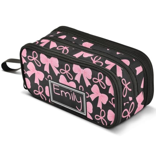 Image of ALAZA Custom Pink Bow Large Pencil Case Personalized Name Pen Pouch