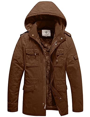WenVen Men's Winter Military Thicken Parka Jacket with Removable Hood Coffee L