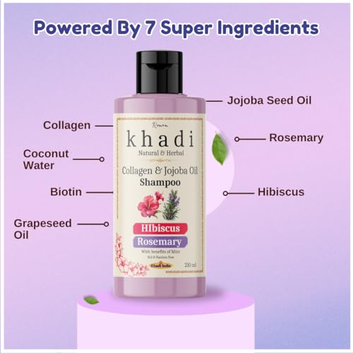 Image of Khadi Hibiscus & Rosemary Mint Shampoo with Collagen | For Curly & Wavy hair shampoo with Jojoba Oil | 420 ML (Pack of 2)